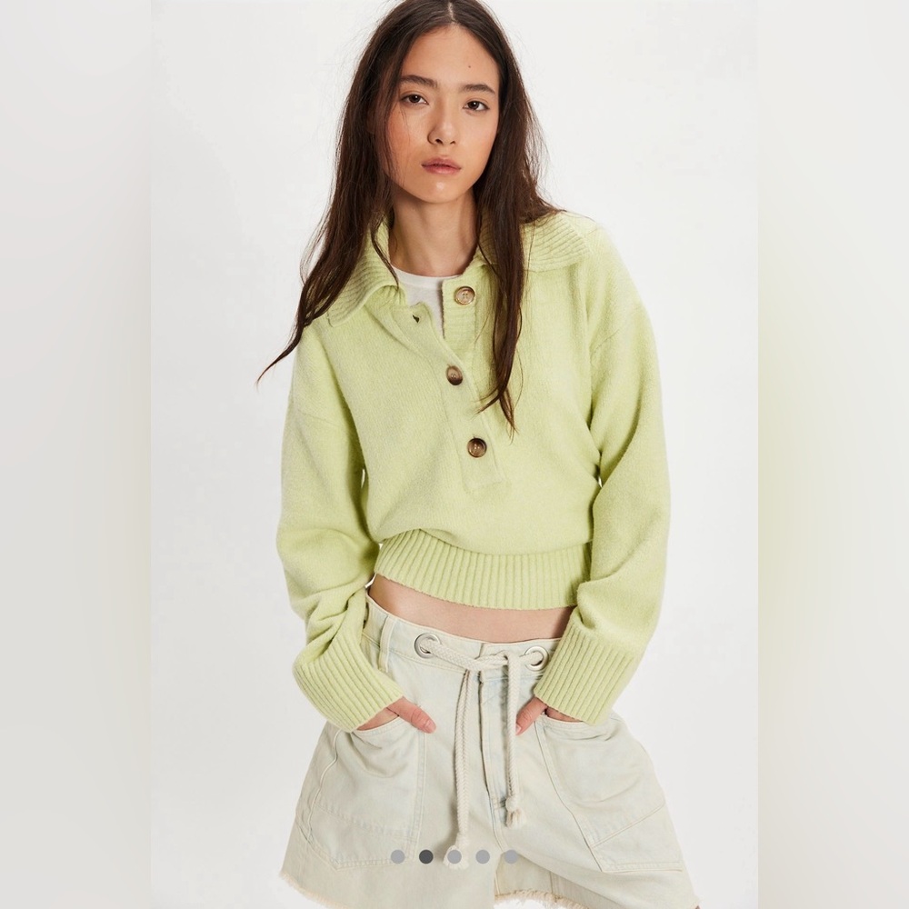 NWT Free People Trading Up Polo Size Large Color: Matcha Melange